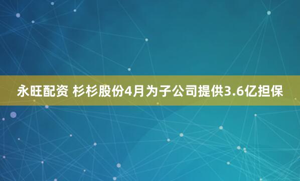 永旺配资 杉杉股份4月为子公司提供3.6亿担保